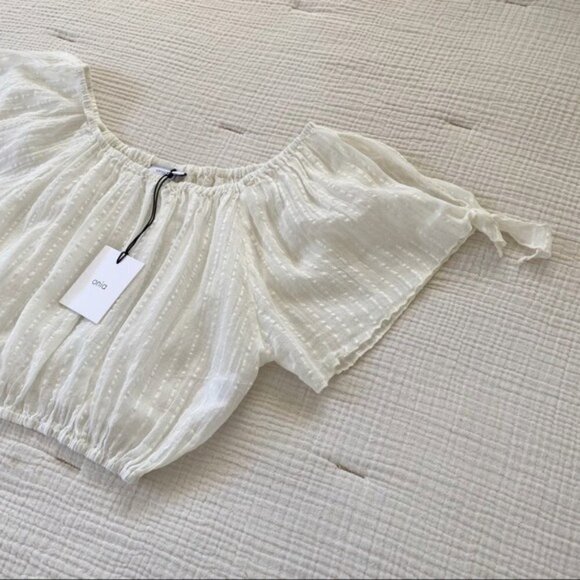 New Onia Colette Cropped Off-The-Shoulder Cotton-Blend Jacquard Top - Picture 3 of 12